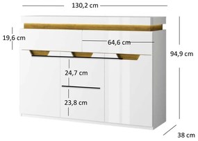 Komód Tiera (fényes fehér + navarre tölgy). 1053345