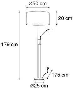 Acél és fehér állólámpa állítható olvasókarral - Luxor