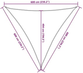 világosszürke háromszög alakú HDPE napvitorla 160 g/m² 6x6x6 m