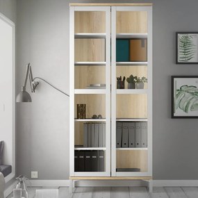 Fehér-natúr színű tálalószekrény tölgyfa dekorral 89x203x36 cm Roomers – Tvilum