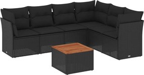 vidaXL 7 részes fekete polyrattan kerti ülőgarnitúra párnával
