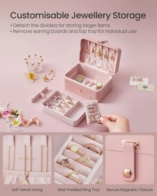 Ékszerdoboz, 2 szintes tároló, 11 x 16 x 8 cm, rózsaszín