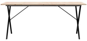 tömör fenyőfa és öntöttvas étkezőasztal X-vázzal 180x90x75 cm