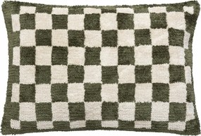 Tuftolt Zöld Kockás Pamut Párna 58 X 38 CM