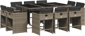 vidaXL 11 részes szürke polyrattan kerti ülőgarnitúra párnákkal