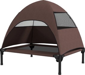 PawHut Külső Kutya Pihenő Tetővel, Magasított Kutya Ágy Közepes Kutyák Számára, Hűtő Háziállat Pihenő Mosható Háló Fém Vázsák, Kültéri Kutyafekhely 76