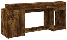 füstös tölgy színű szerelt fa íróasztal LED-ekkel 200x55x91 cm