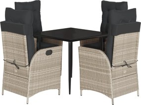 vidaXL 5részes világosszürke polyrattan kerti étkezőgarnitúra párnával