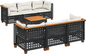 vidaXL 7 részes fekete polyrattan kerti ülőgarnitúra párnával