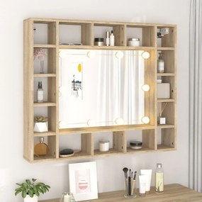 sonoma tölgyszínű tükrös szekrény LED-ekkel 91 x 15 x 76,5 cm