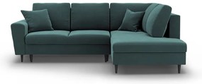 Petróleum színű bársony kinyitható tárolóhelyes sarokkanapé (jobb oldali-L alakú) Kyoto – Cosmopolitan Design