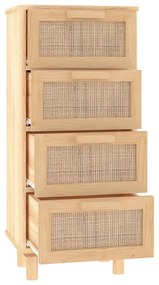 barna tömör fenyő/természetes rattan tálalószekrény 40x30x90 cm