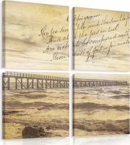 Vászonkép 50x50 Tengeri táj hullámtörő hullámok régi szépia papír vintage