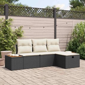 vidaXL Kerti Kanapé Szett párnával 4 pcs Fekete Poli rattan