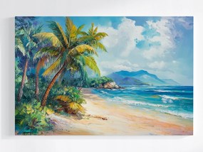 Canvas Vászonkép Olaj Egzotikus Tengerpart Óceán Pálmafák Hegyek 60x40