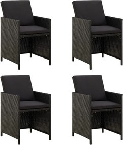 vidaXL 4 db fekete polyrattan kerti szék párnával
