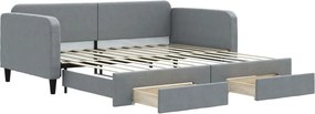 vidaXL világosszürke kihúzható szövet heverő fiókokkal 100 x 200 cm