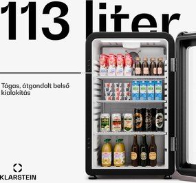 Klarstein Audrey Evo italhűtő, Rretro kivitel, üvegajtó, 113 L, EEK C