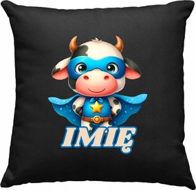 Gyerek párna Tehén Hős +Név Fekete