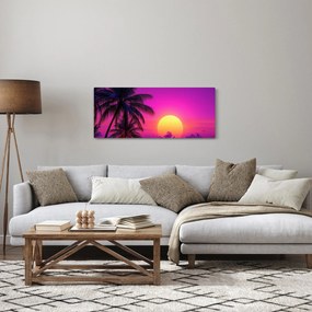 Kép - Lila naplemente pálmafával (120x50 cm)