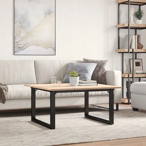 Tömör fenyőfa és acél dohányzóasztal O-vázzal 80x80x45 cm