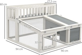 PawHut Nyúlólom, fa nyúlketrec növénytartóval, nagy fa tér, több ajtó - Méret: 94L x 90W x 60H cm - szürke és fehér | Aosom