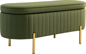 HOMCOM Ovális Tároló Pad 72L Emelhető Fedéllel és Prémiás Mintázattal, Modern Velszi Szövet és Fenyőfa Pad, 108x44x43.5cm, Sötét Zöld | Aosom