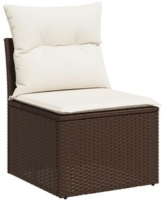 4 részes kerti kanapészett párnákkal Barna poli rattan, 2 személyes kerti kanapé tárolóval és párnákkal Barna poli rattan