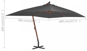 antracitszürke konzolos kerti napernyő farúddal 400 x 300 cm