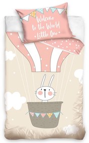 Gyermek pamut ágynemű kiságyba Nyuszi léggömbben, 100 x 135 cm, 40 x 60 cm