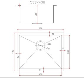 Gamma Gamma, 1 rekeszes rozsdamentes mosogató 540x440x210 mm, fekete, GMA-S5444-BK