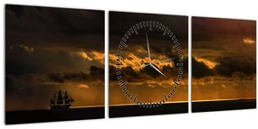 Egy vitorlás naplementekor képe (órával) (90x30 cm)