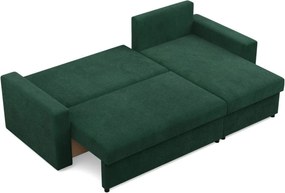 Zeus sarokkanapé, 2 ágyneműtartóval, egyenes kartámasz, kordbársony, univerzális oldal, hab töltet, zöld