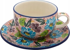 200 ml-es csésze csészealjjal Művészi kerámia Bolesławiec U5148 Virágok