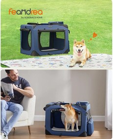 Összecsukható kutyahordozó 70 x 52 x 52 cm,l-es szállítótáska, sötétkék | feandrea