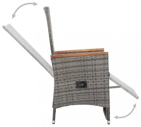 2 db szürke dönthető háttámlás polyrattan kerti szék párnával