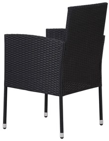 4 db fekete polyrattan kerti szék krémfehér párnákkal