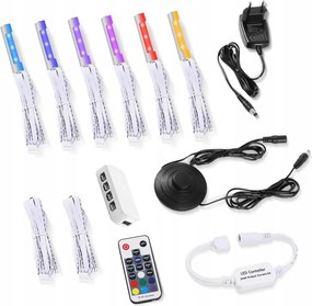 Rgb LED-es élvilágítás üvegpolcokhoz 6 lámpa távirányítóval Fehér