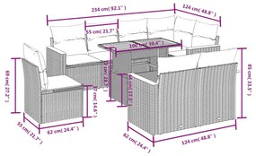 9-részes bézs polyrattan kerti ülőgarnitúra párnákkal