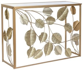Arany színű design tükrös konzolasztal leveles dekorral 108 cm