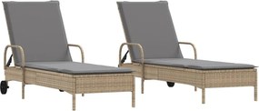 vidaXL 2 db bézs polyrattan napozóágy párnával
