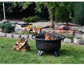 Hordozható fa tűzrakóhely rostéllyal fekete