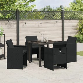 Kerti Étkezőszett 2 db Fekete Acél, Rattan 4-Fős Tartós