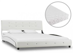 Fehér műbőr ágy matraccal 140 x 200 cm