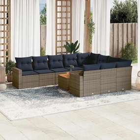 vidaXL 11 részes szürke polyrattan kerti ülőgarnitúra párnákkal