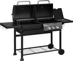 Outsunny Gázgrill, hőmérővel és melegen tartó tányérokkal, fekete és ezüst