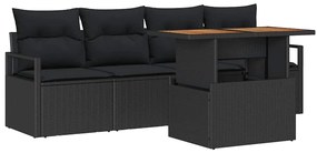 vidaXL Kerti Kanapé Szett párnával 5 pcs Fekete