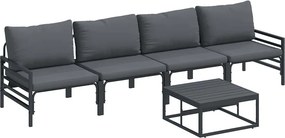 vidaXL Kerti Kanapé Szett párnával 5 pcs Fekete Acél