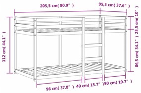 viaszbarna tömör fenyőfa emeletes ágy 90x200 cm