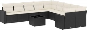 vidaXL 11 részes fekete polyrattan kerti ülőgarnitúra párnákkal